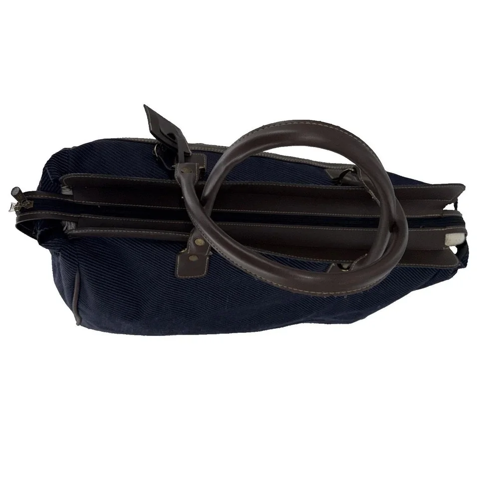Vintage JG Hook Weekender Travel Bag Duffle Navy Blue Striped Canvas Preppy 90s
